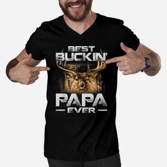 Best Buckin' Papa Ever Shirt Deer Hunting Bucking Father Men V-Neck Tshirt | Crazezy DE