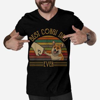 Best Corgi Dad Ever Retro Vintage Sunset Men V-Neck Tshirt | Crazezy