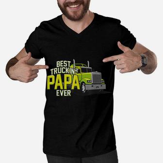 Best Truckin Papa Ever Trucker Truck Driver Dad Father Men V-Neck Tshirt | Crazezy UK