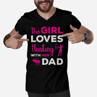 Cute Girls Hunting Gift Dad Daughter Hunting Buddy Hunter Men V-Neck Tshirt | Crazezy