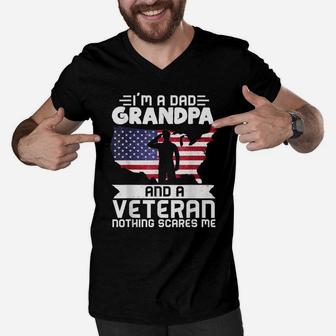 Dad Grandpa Veteran Nothing Scares Patriotic Veterans Day Men V-Neck Tshirt | Crazezy