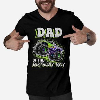 Dad Of The Birthday Boy Monster Truck Birthday Novelty Gift Men V-Neck Tshirt | Crazezy
