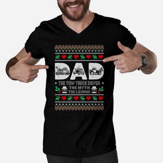 Dad Tow Truck Driver The Myth Legend Christmas Ugly Sweater Men V-Neck Tshirt | Crazezy