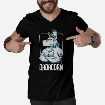 Dadacorn - Proud Unicorn Dad And Baby Best Papa Ever Men V-Neck Tshirt | Crazezy UK