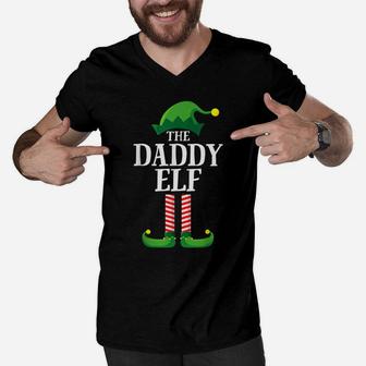 Daddy Elf Matching Family Group Christmas Party Pajama Men V-Neck Tshirt | Crazezy UK