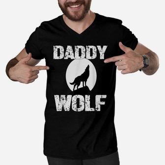 Daddy Wolf Shirt Matching Family Tribe Wolves Moon Dad Men V-Neck Tshirt | Crazezy CA