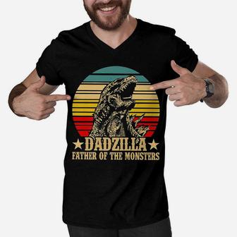 Dadzilla Father Of The Monsters Retro Vintage Sunset Men V-Neck Tshirt | Crazezy