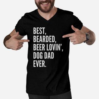 Funny Bearded Dad | Beer Lover Dog Owner Gift Tee Men V-Neck Tshirt | Crazezy