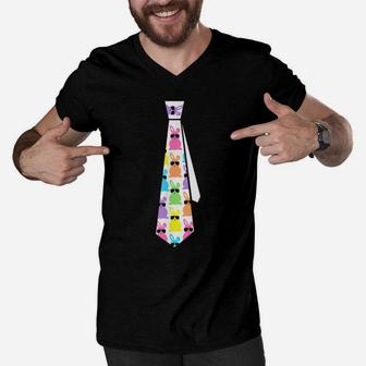 Funny Cute Easter Bunny Necktie Gift T Shirt For Boys Dad Men V-Neck Tshirt | Crazezy