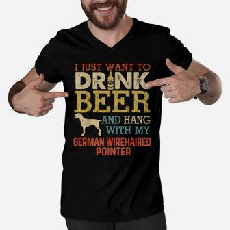 German Wirehaired Pointer Dad Drink Beer Hang With Dog Funny Men V-Neck Tshirt | Crazezy