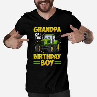 Grandpa Of The Birthday Boy Tractor Farm Truck Party Men V-Neck Tshirt | Crazezy UK
