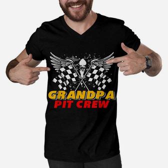 Grandpa Pit Crew Race Car Birthday Party Matching Family Men V-Neck Tshirt | Crazezy