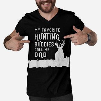 Hunter Dad Hunts Deer With Kids Sons Daughter Gift From Kids Men V-Neck Tshirt | Crazezy UK