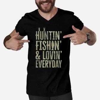 Hunting Fishing Loving Every Day Shirt, Fathers Day Camo Men V-Neck Tshirt | Crazezy