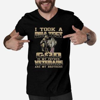 I Took A Dna Test God Is My Father Veterans Are My Brother Men V-Neck Tshirt | Crazezy