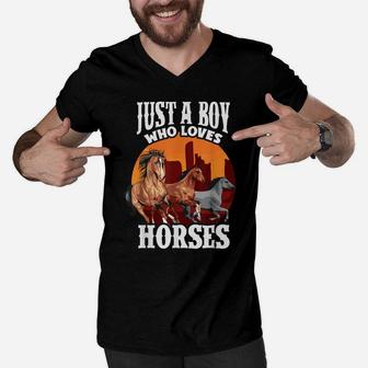 Just A Boy Who Loves Horses - Men, Dads And Equestrians Men V-Neck Tshirt | Crazezy