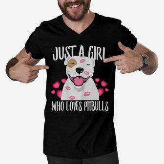 Just A Girl Who Loves Pit-Bulls Terrier Lover Dad Mom Funny Men V-Neck Tshirt | Crazezy