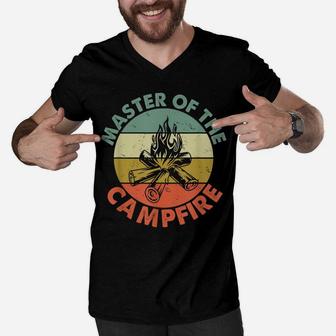 Master Of The Campfire Dad Camping Shirt Camping Dad Gift Men V-Neck Tshirt | Crazezy
