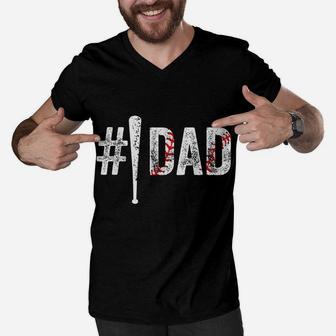 Mens 1 Dad T Shirt Number One Daddy Gift From Son Baseball Lover Men V-Neck Tshirt | Crazezy