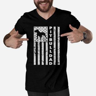 Mens American Pitbull Dad Us Flag T-Shirt - Mens Shirt Men V-Neck Tshirt | Crazezy