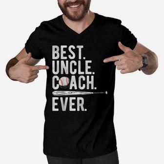 Mens Baseball Best Uncle Coach Ever Proud Dad Daddy Father's Day Men V-Neck Tshirt | Crazezy