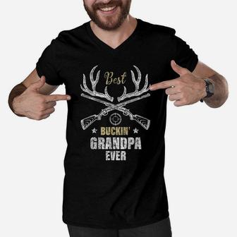 Mens Best Buckin' Grandpa Ever Deer Hunters Hunting Gift Father Men V-Neck Tshirt | Crazezy