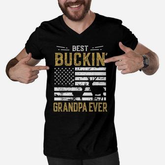Mens Best Buckin Grandpa Ever Funny Gift Deer Hunter Cool Hunting Men V-Neck Tshirt | Crazezy