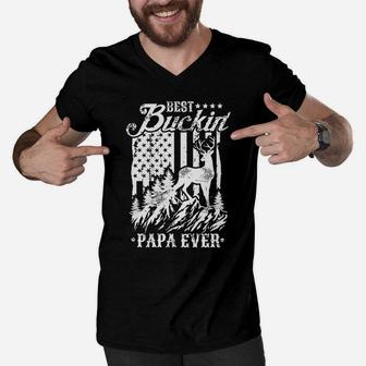 Mens Best Buckin Papa Ever Deer Hunting Father's Day Gift Men V-Neck Tshirt | Crazezy CA