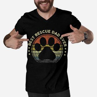 Mens Best Rescue Dad Ever - Vintage Retro Mens Dog Cat Lover Men V-Neck Tshirt | Crazezy