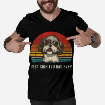 Mens Best Shih Tzu Dad Ever Funny Shih Tzu Dad Gift Dog Lover Men V-Neck Tshirt | Crazezy