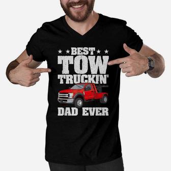 Mens Best Tow Truckin Dad Ever Tow Truck Driver Gift Distressed Men V-Neck Tshirt | Crazezy