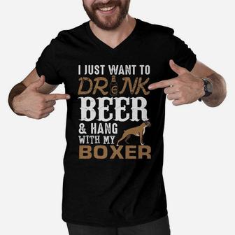 Mens Boxer Dad T Shirt Funny Father's Day Dog Lover Gift Beer Tee Men V-Neck Tshirt | Crazezy