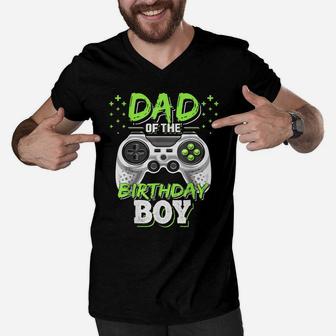 Mens Dad Of The Birthday Boy Matching Video Gamer Birthday Party Men V-Neck Tshirt | Crazezy UK