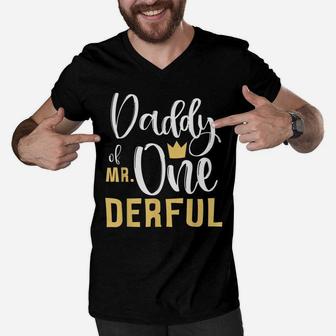 Mens Daddy Of Mr Onederful 1St Birthday First One-Derful Matching Men V-Neck Tshirt | Crazezy UK