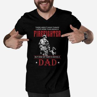 Mens Firefighter Dad & Son T Shirt Daddy Father's Day Christmas Men V-Neck Tshirt | Crazezy