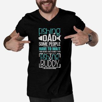 Mens Fishing Dad Funny Father Kid Matching T-Shirt Men V-Neck Tshirt | Crazezy AU