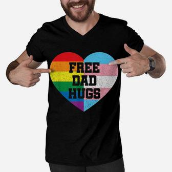 Mens Free Dad Hugs T Shirts Pride Gift Lgbt Rainbow Flag Family Men V-Neck Tshirt | Crazezy