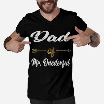 Mens Funny Dad Of Mr Onederful Wonderful 1St Birthday Boy Shirt Men V-Neck Tshirt | Crazezy DE