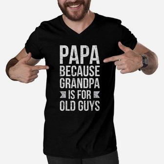 Mens Funny Papa Tattooed Grandpa Funny Grandpa Men V-Neck Tshirt | Crazezy