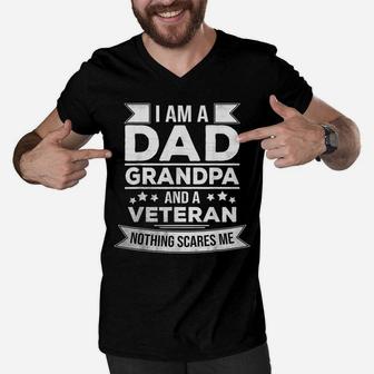 Mens Gifts For Veterans Fathers I Am A Dad Grandpa And Veteran Men V-Neck Tshirt | Crazezy
