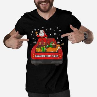 Mens Grandfather Claus Shirt Red Truck Santa Reindeer Elf Men V-Neck Tshirt | Crazezy AU