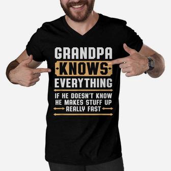 Mens Grandpa Knows Everything Shirt Pops Grandpa Christmas Gift Men V-Neck Tshirt | Crazezy DE