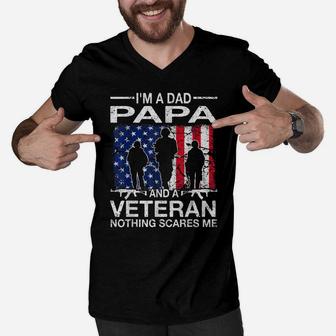 Mens I'm A Dad Papa And A Veteran For Dad Father's Day Men V-Neck Tshirt | Crazezy DE