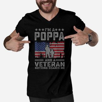 Mens I'm A Poppa And A Veteran Nothing Scares Me Funny Dad Gifts Men V-Neck Tshirt | Crazezy AU