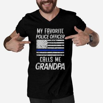 Mens Mens My Favorite Police Officer Calls Me Grandpa Thin Blue Men V-Neck Tshirt | Crazezy UK