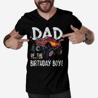 Mens Monster Truck Party Dad Of Birthday Boy Shirt Gift Men V-Neck Tshirt | Crazezy