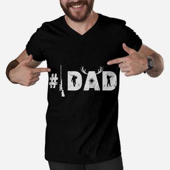 Mens Number One Best Hunting Dad Deer Hunter Father's Day Gift Men V-Neck Tshirt | Crazezy
