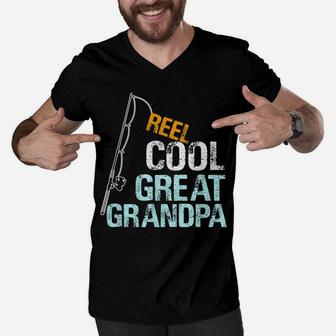 Mens Reel Cool Great Grandpa Gift From Granddaughter Grandson Men V-Neck Tshirt | Crazezy CA