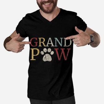 Mens Retro Grand Paw Dog Lover Grandpaw Grandpa Gift Men V-Neck Tshirt | Crazezy CA