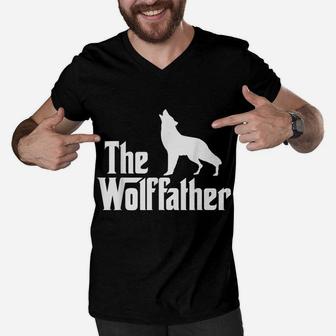 Mens The Wolffather Funny Wolves Lover Wolf Men V-Neck Tshirt | Crazezy DE